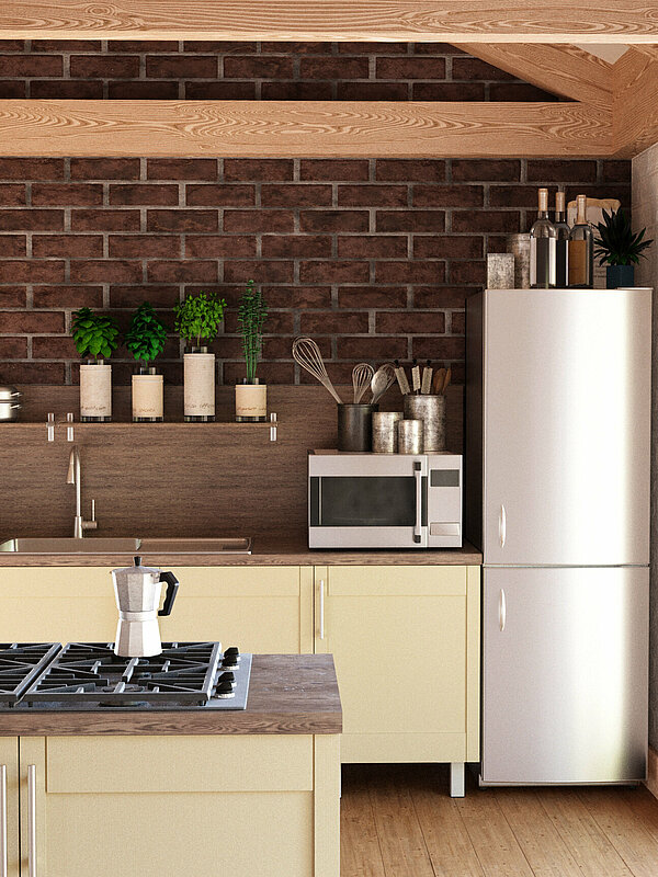 Küche mit Arbeitsplatte aus Holz im Markotex Effekt