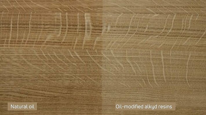 Vergleich mit Naturöl und ölmodifizierte Alkydharze auf hellem Holz
