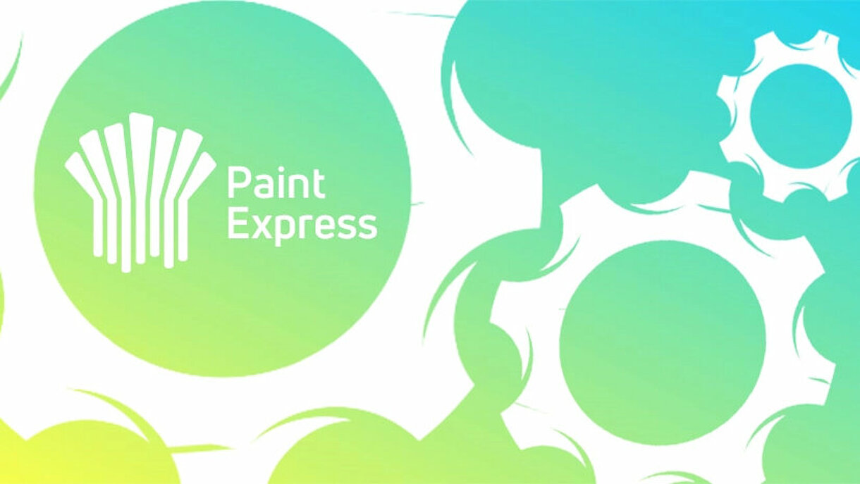 Ausschnitt eines Videotutorials mit der Aufschrift "Paint Express. Kleinste Etiketten für Produkte, die an Automatischen Mischanlagen produziert werden"  