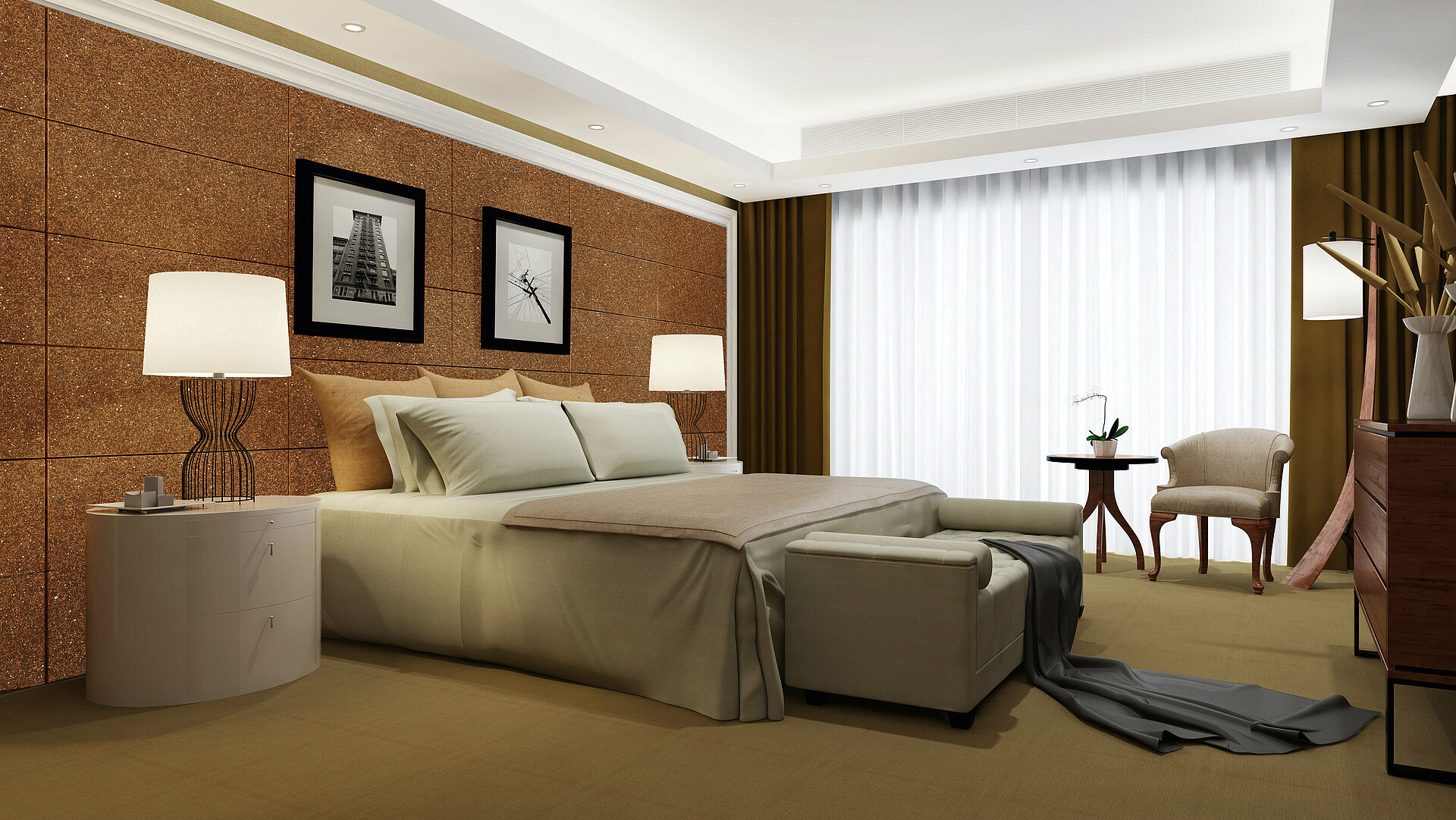 Hotelzimmer mit Wand im Effekt Wüstenoptik