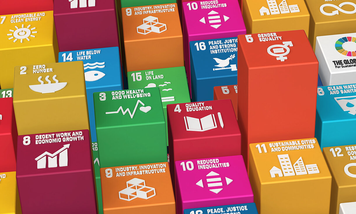 Sustainable Development Goals Blocks-3D Rendered Illustration